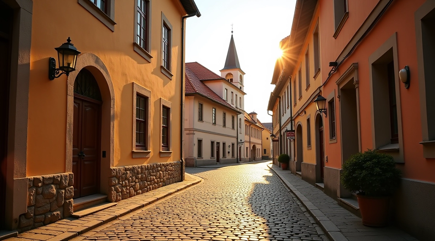 Historická židovská architektura v Třebíči s tradičními prvky a starými ulicemi